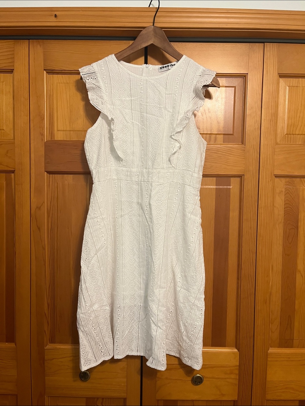 White Eyelet Ruffle Midi Dress